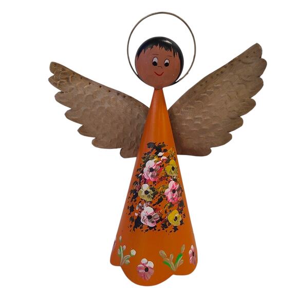 Metal Angel Tree Topper Christmas Hand Painted Colorful Wings Made in Mexico - Picture 1 of 10